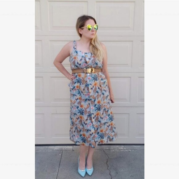 5/$100 SALE - Ei8ht Dreams Michelle Tiger Print Linen Dress - Picture 1 of 8